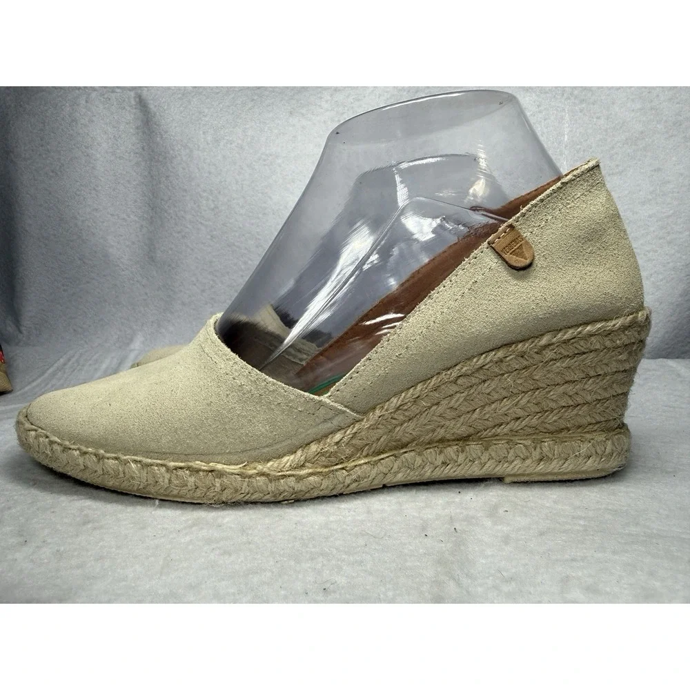 Verbenas Suede Espadrille Wedge Shoes Women 39 US 8 Beige Leather Made Spain